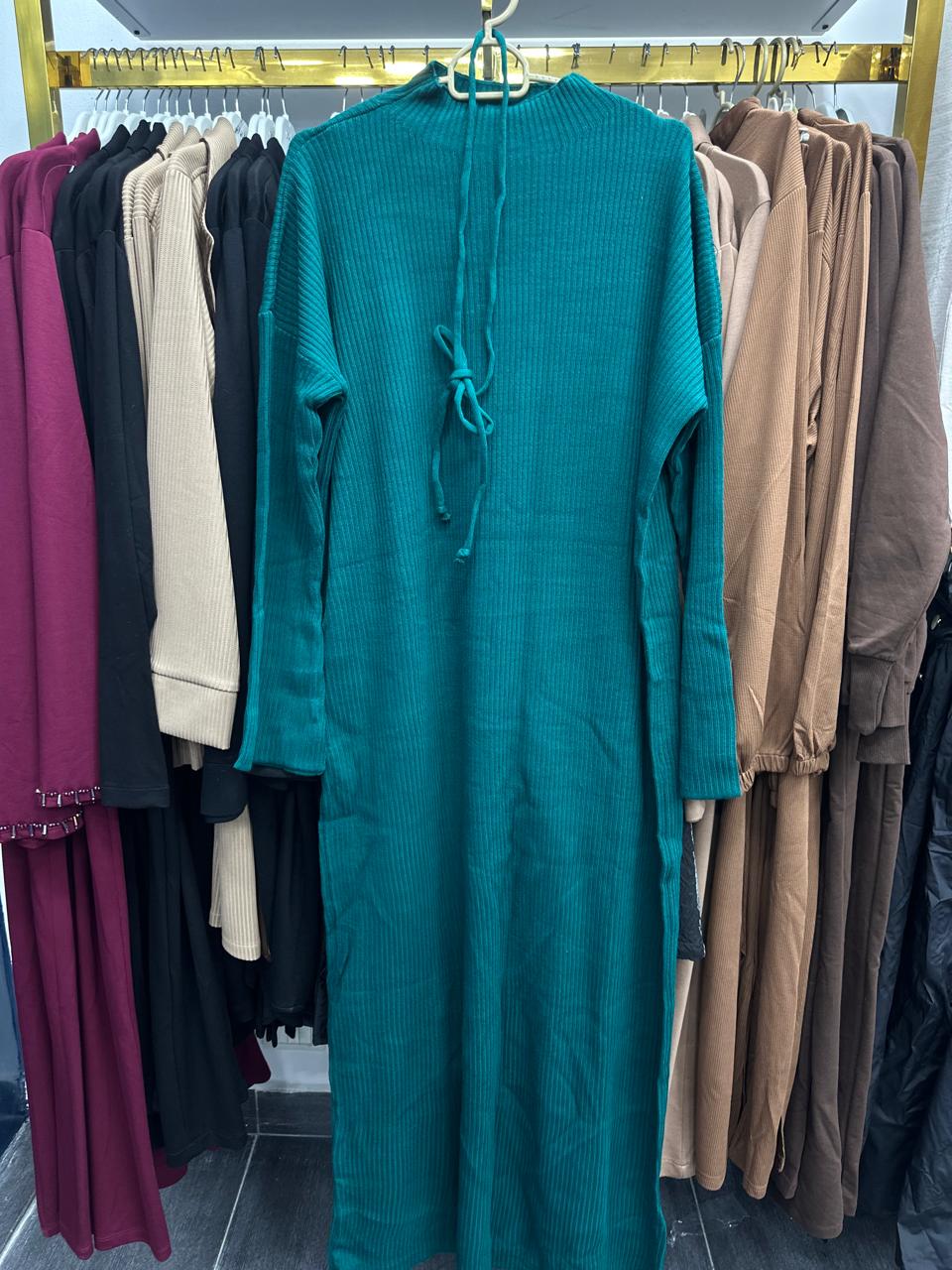 green wool dress