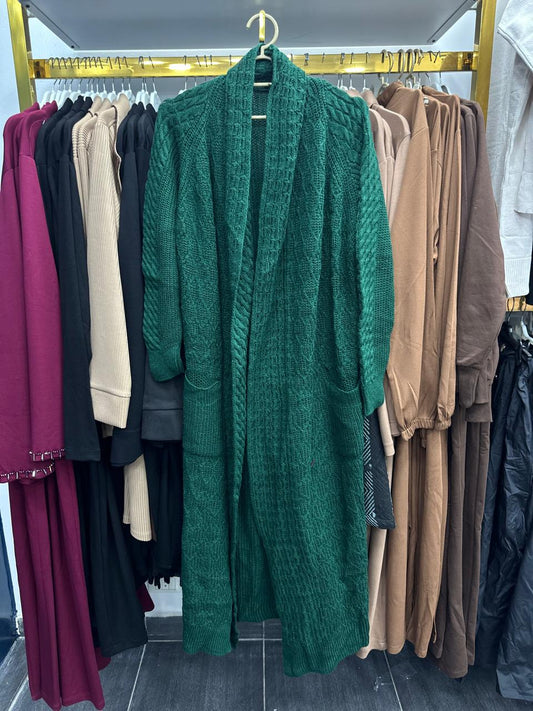 green wool cardigan